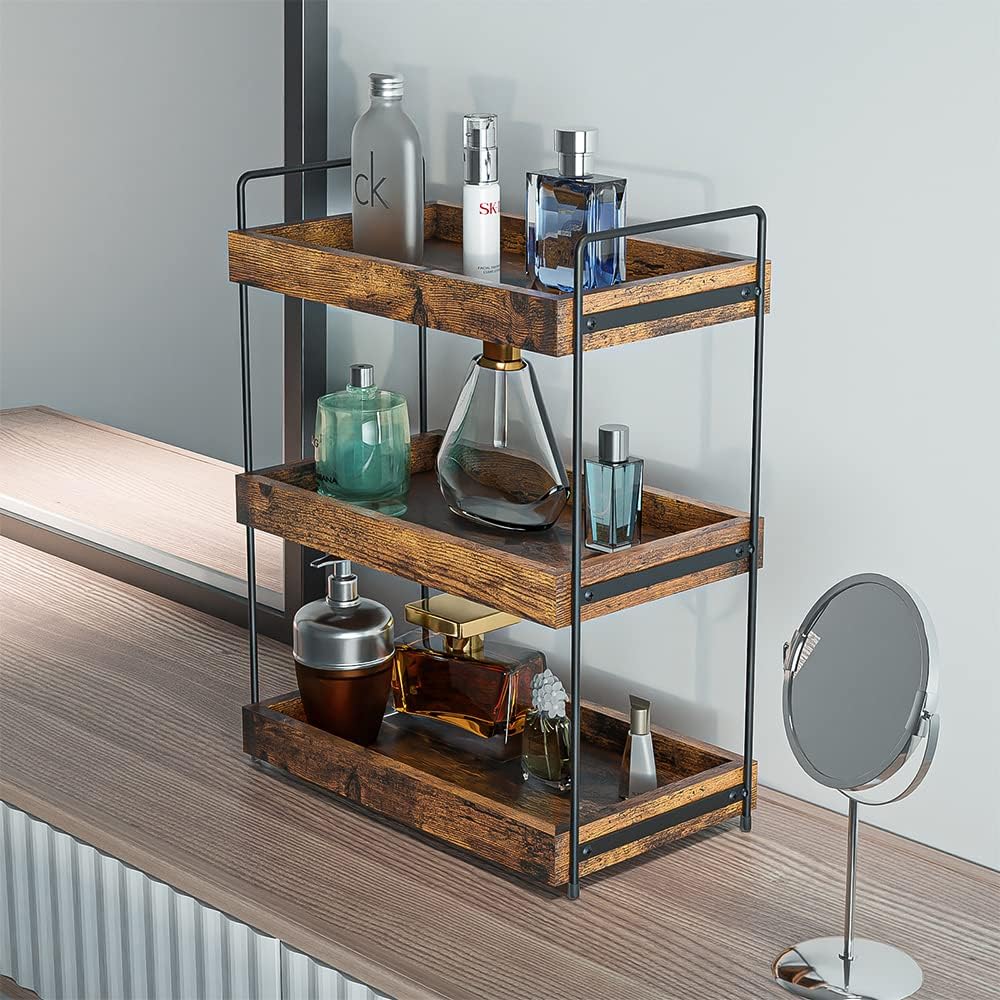 3-Tier Wood Bathroom Counter Organizer, Kitchen Spice Rack