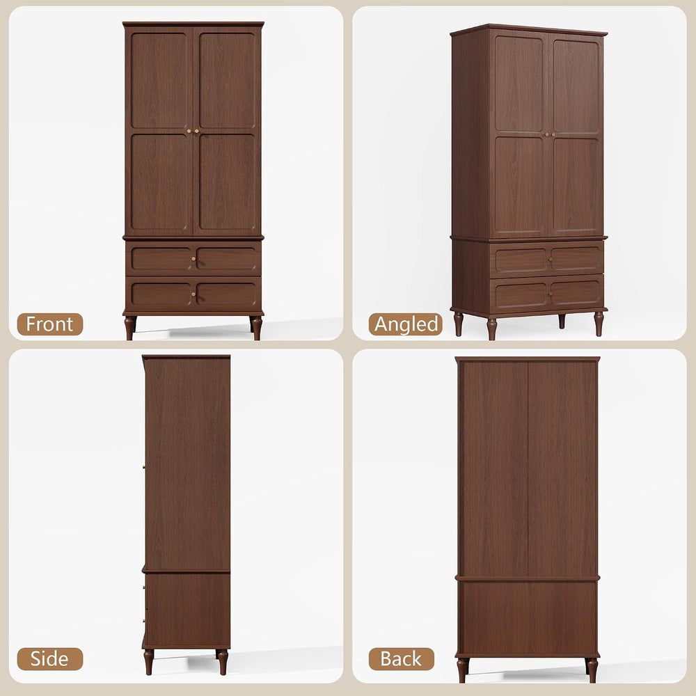 71" Wardrobe Closet Mid-Century Modern Style,Brown