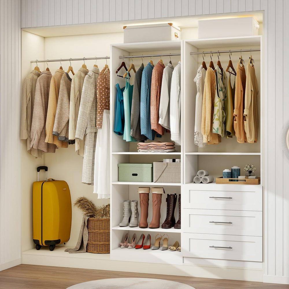 Closet System of 2 Sets with 3 Drawers, 4FT-10FT Closet Organizer System with...