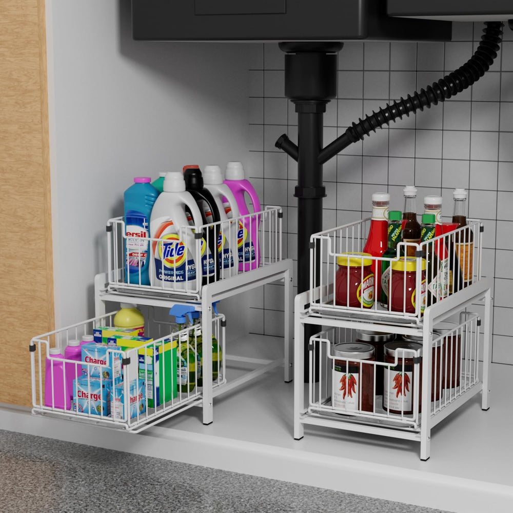 2-Tier Pull Out Cabinet Organizer, Slide Out Under Sink Organizer