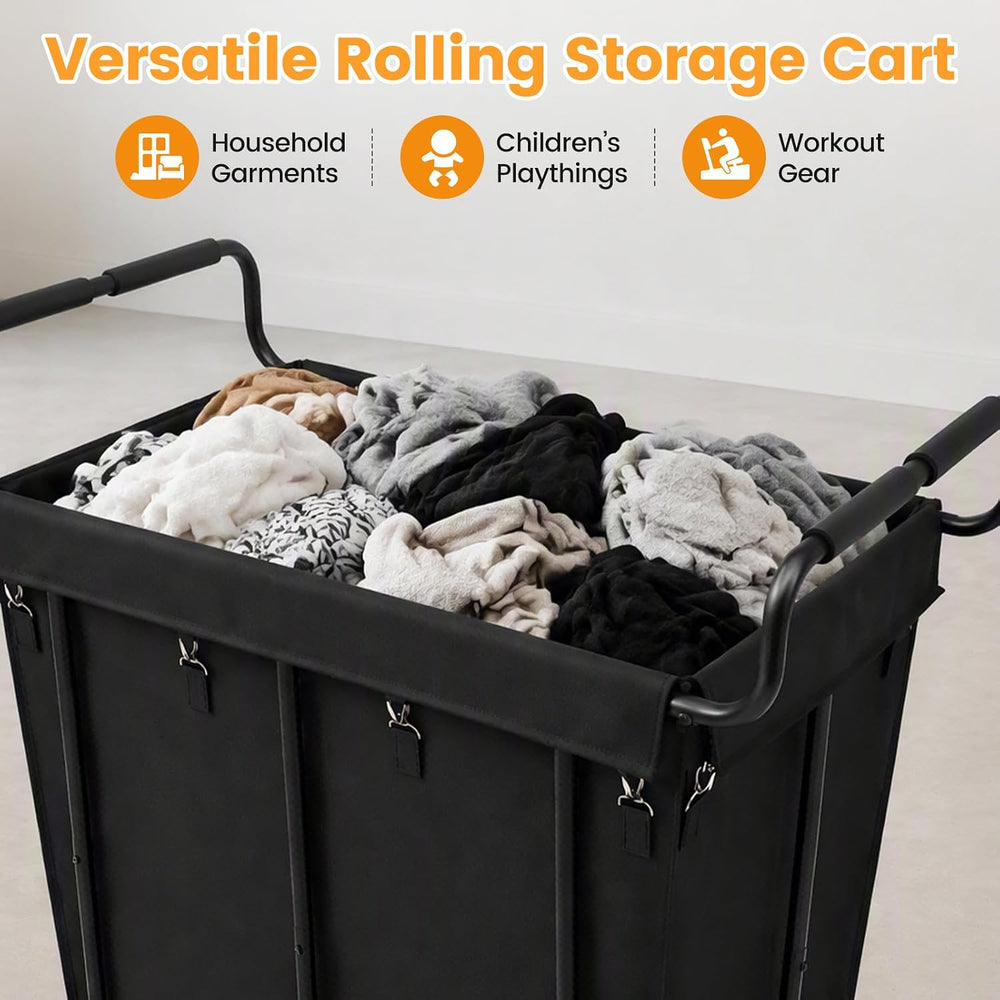 360L Laundry Hamper Cart with Wheels, Large Detachable Clothes Basket 
