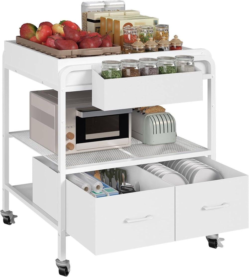 MAHANCRIS Rolling Kitchen Cart, 3 Tier Microwave Table Stand with Storage