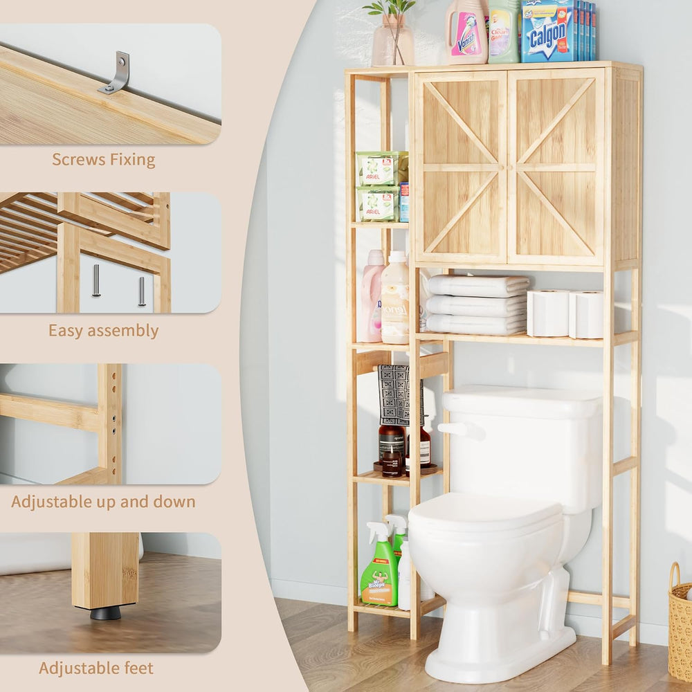 Over-the-Toilet Storage Cabinet with Shelves for Small Bathrooms, Natural