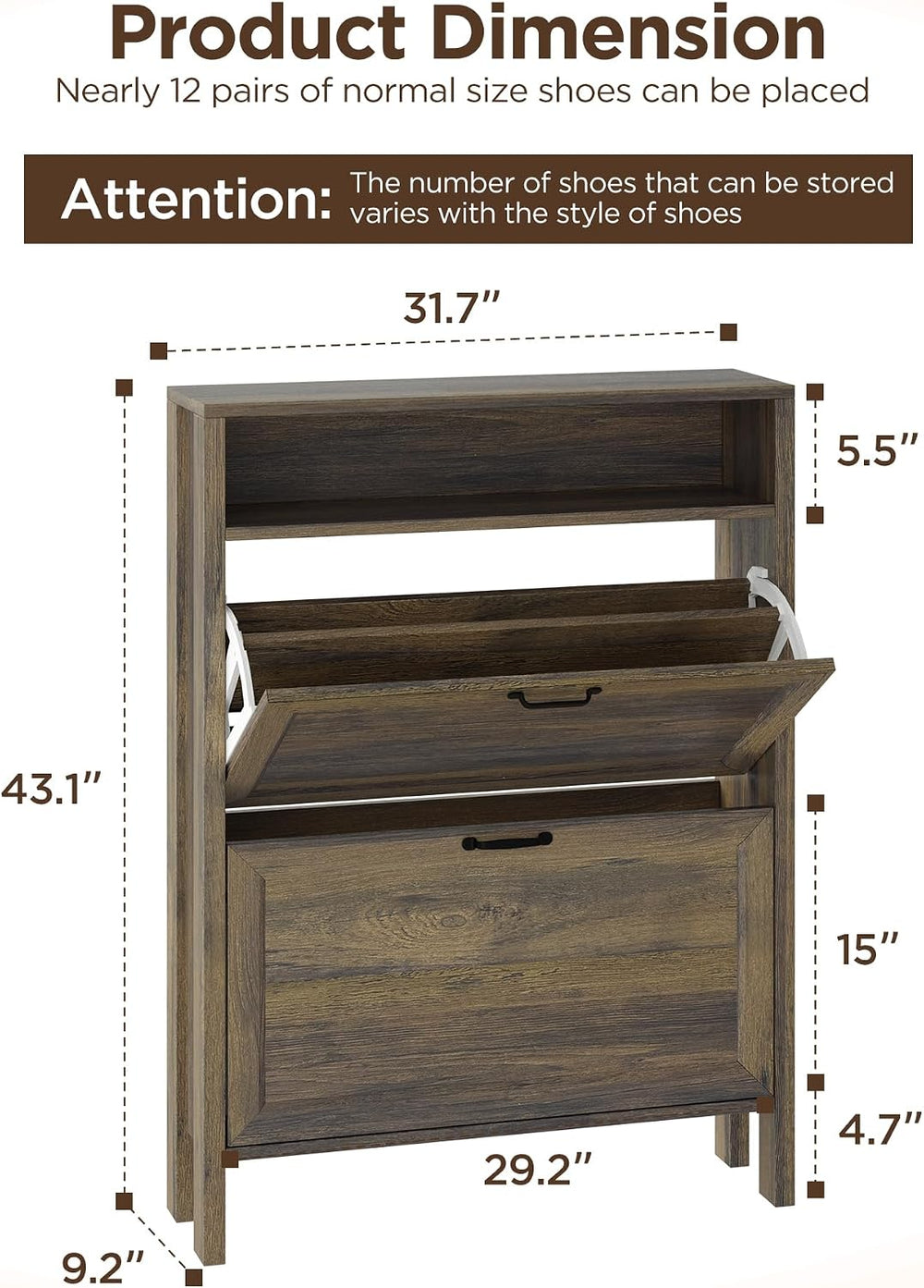 LOUVIXA Shoe Cabinet with 2 Flip Drawers, Narrow Shoe Storage Cabinet, Freest...