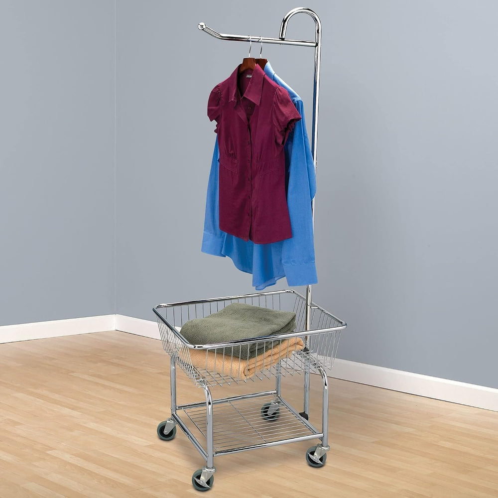 Unknown1 Chrome Laundry Rolling Cart with Basket and Hanging Bar 25 X 21 67 I...