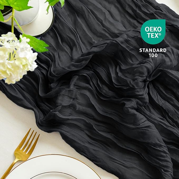 Sioloc Black Cheesecloth Table Runner Fall Autumn Decor for Home 10ft Table C...