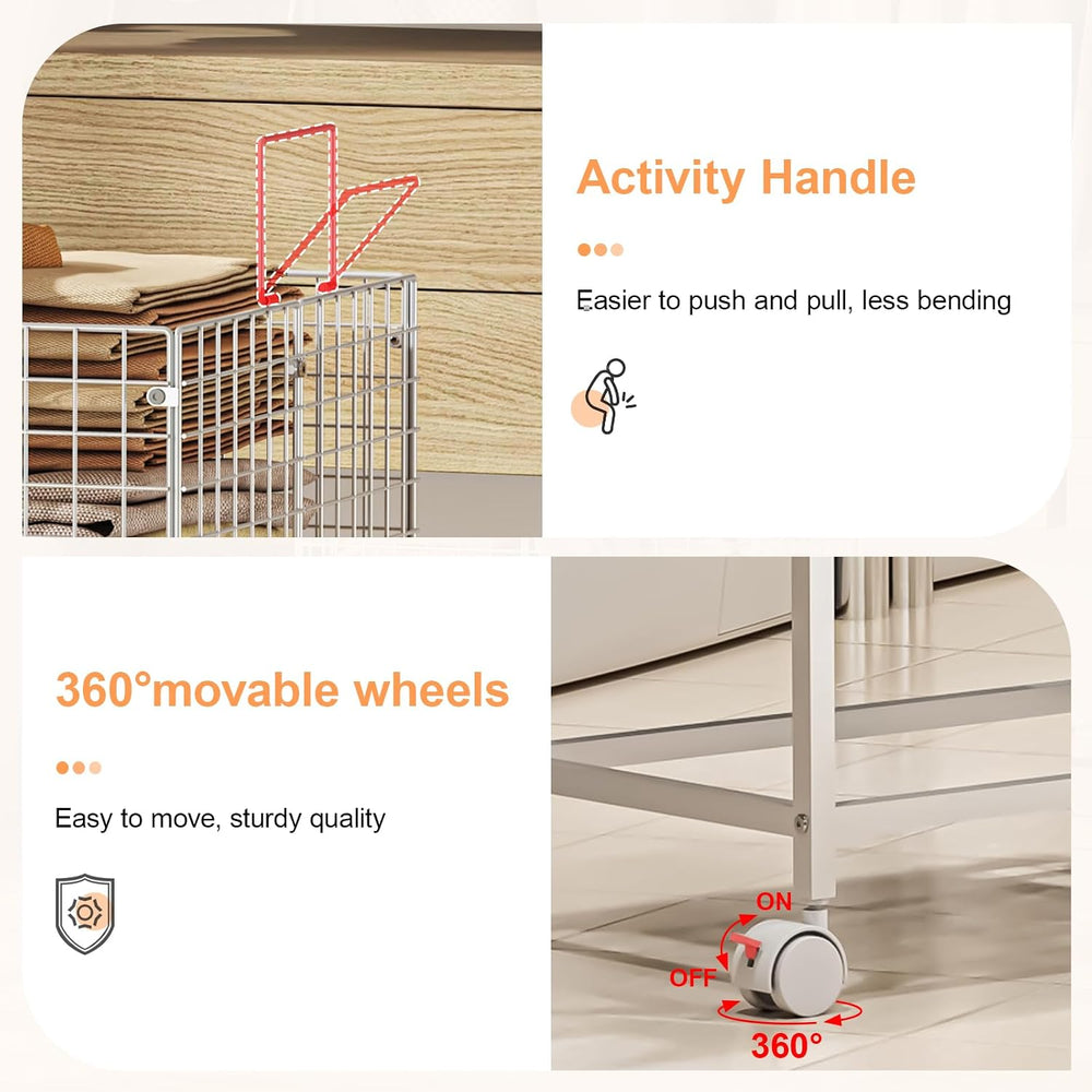 Large Rolling Laundry Basket Cart,Wire Laundry Hamper Cart with Handle and Wh...