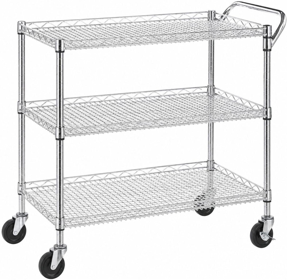 Heavy Duty Rolling Utility Kitchen Cart on Wheels, Chrome Wood Serving Cart C...