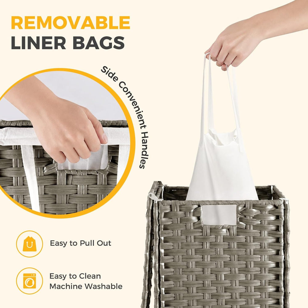 NEWBULIG 65L Medium Divided Laundry Hamper with Lid, Laundry Basket