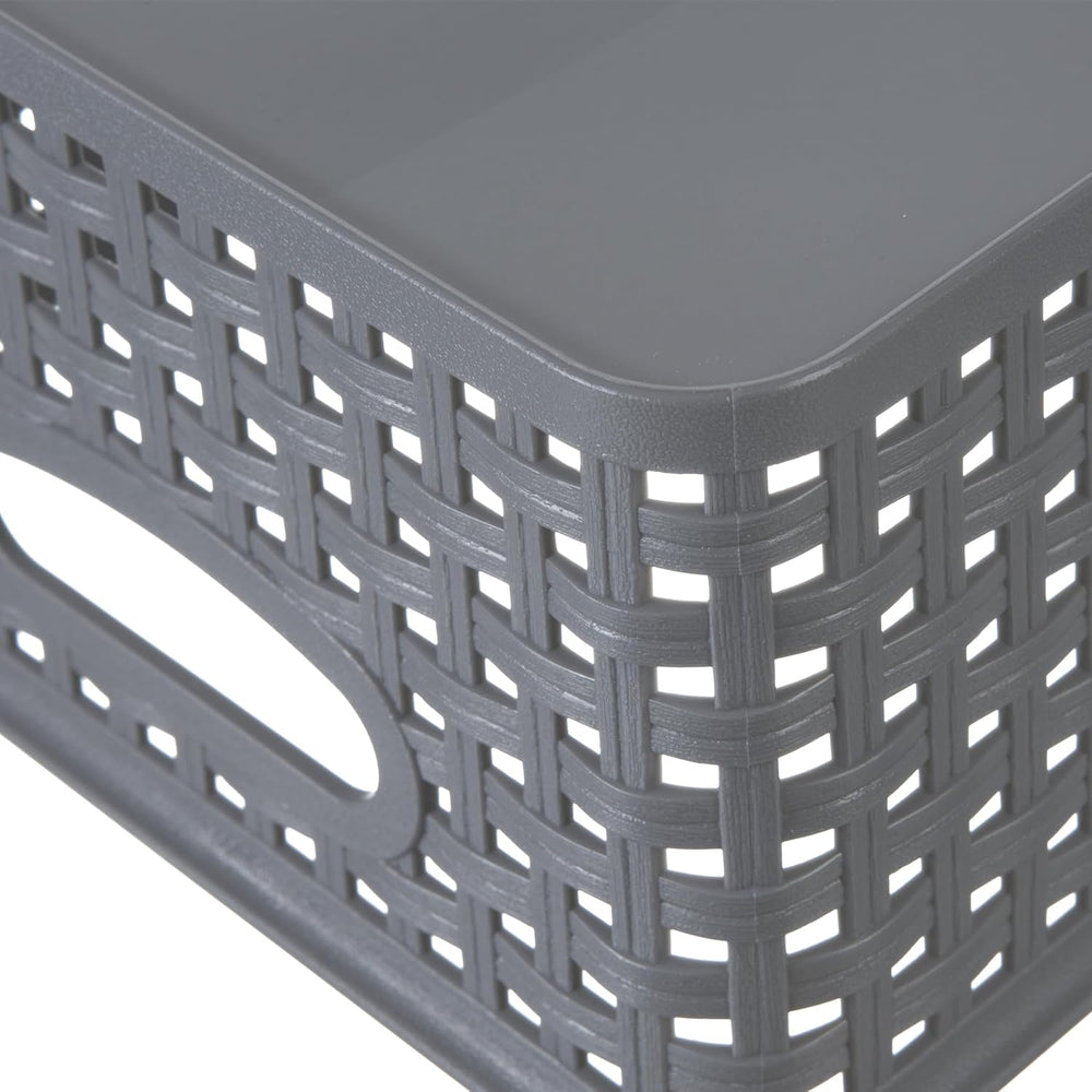 Grey Plastic Weave Storage Basket, 12-Pack Woven Gray Basket Organizer for Ki...