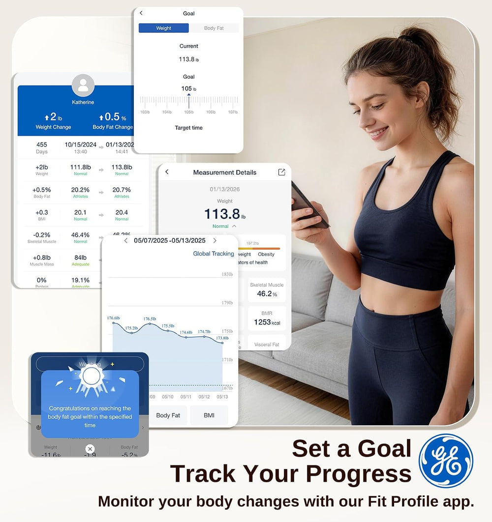 GE Smart Scale for Body Weight: Body Fat, BMI, 3-in-1 LED Display, 11-inch