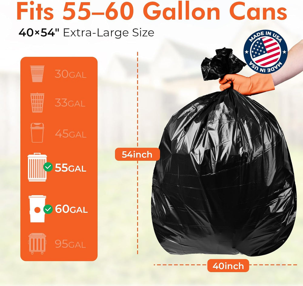 Delxo 55-60 Gallon Trash Bags, 150 Count, 40×54'' Large Black Garbage...