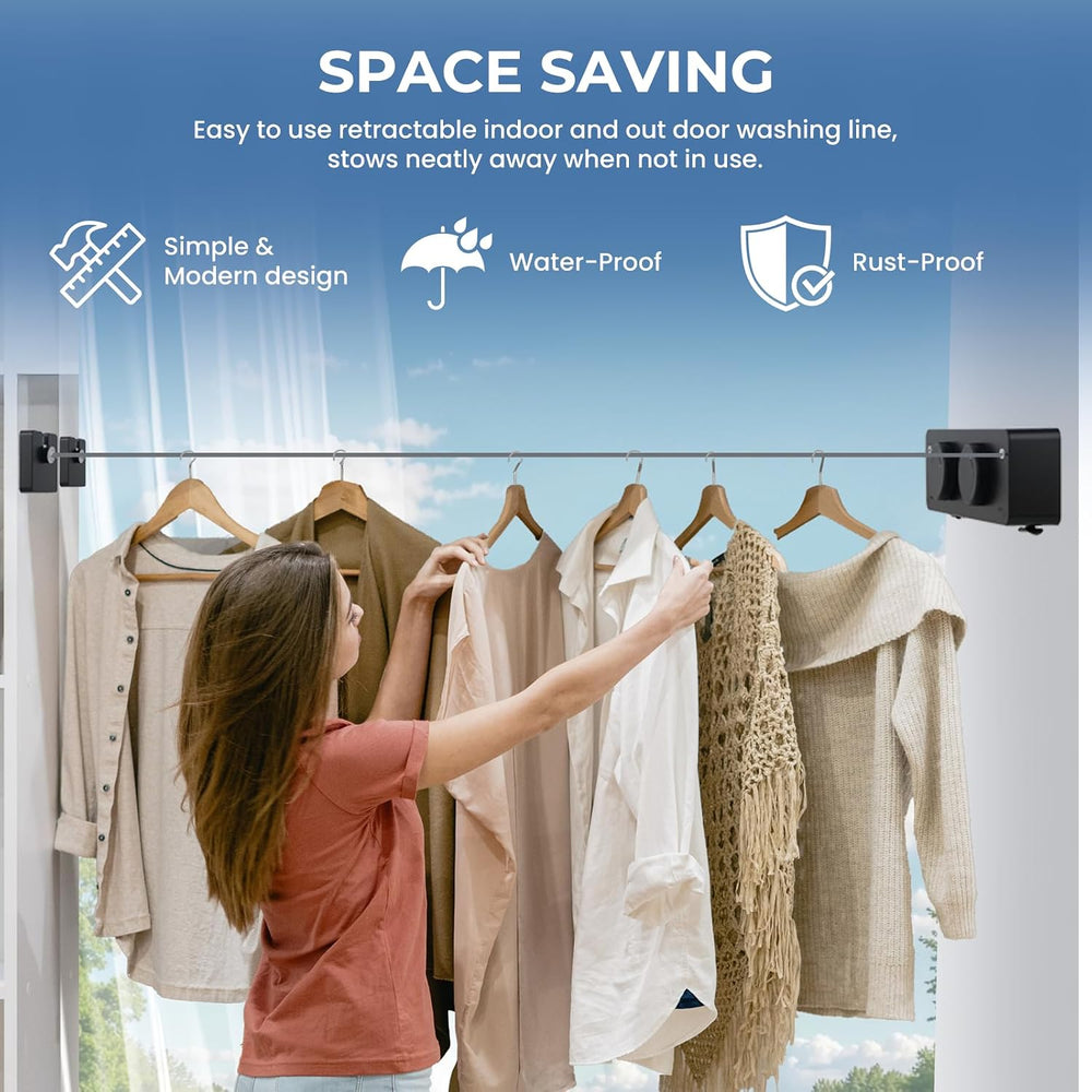 Retractable Clothesline Indoor Outside Heavy-Duty, Upgrade 304 Double Stainle...