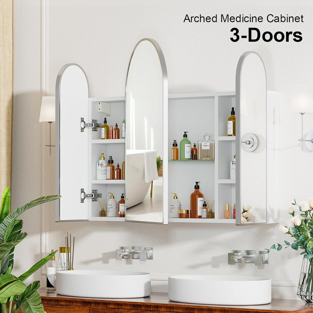 Triple Arched Brushed Nickel Medicine Cabinet,Medicine Cabinet with Mirror