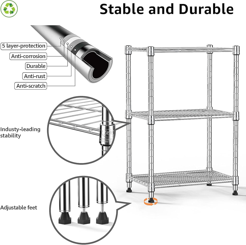 M MZG 450 lbs Wire Storage Shelving 3-Tier Utility Shelving Unit Steel Organi...