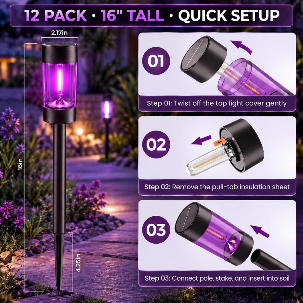 Purple Halloween Solar Pathway Lights, 12 Pack Outdoor Garden Yard Decor