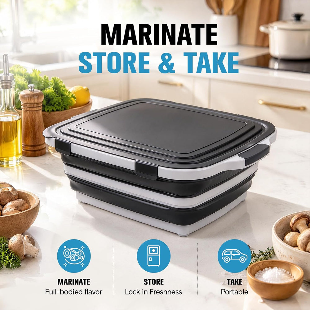 XL Collapsible BBQ Prep Tub with Lid, Portable Meat Marinating Container