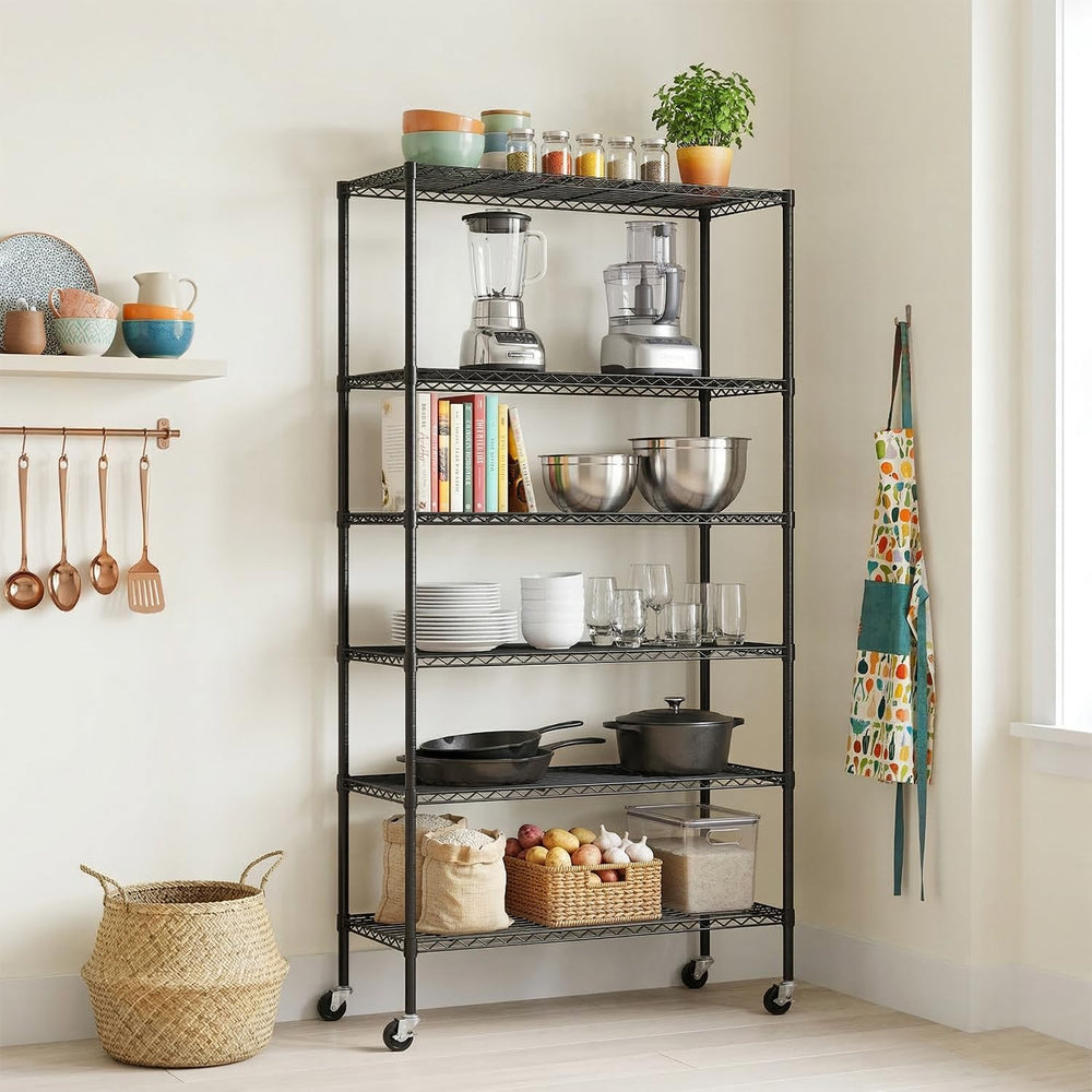 PayLessHere | 6-Tier Wire Shelf with Wheels | 45"x18"x82" | Black