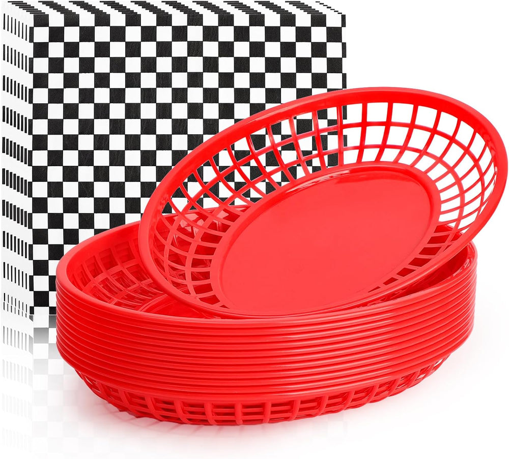 EUSOAR Plastic Food Baskets with Paper Liners, Extra Large 12pcs 11.8"x8...