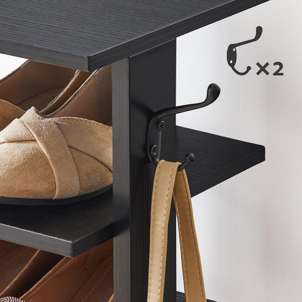 HOOBRO 8 Tiers Vertical Shoe Rack, Wooden Shoe Storage Organizer with Hooks, ...