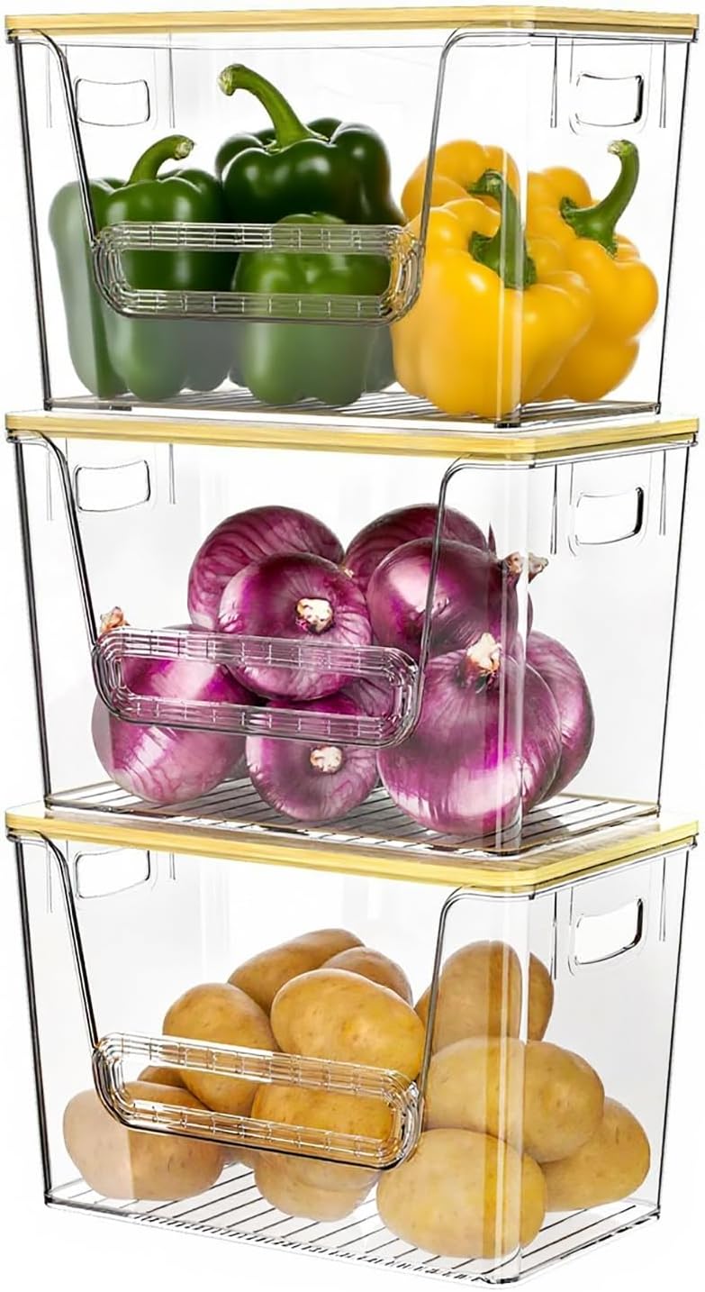 Delamu 3 Pack Pantry Organizers and Storage, Stackable Trash Bag Holder