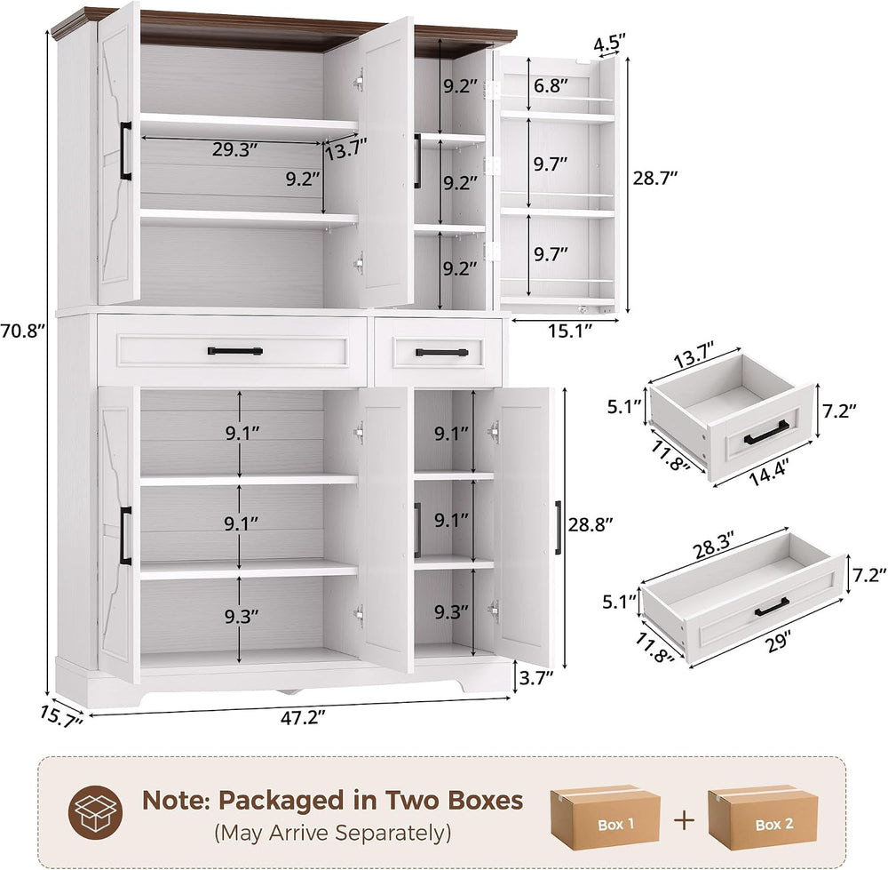 IRONCK 71" Kitchen Pantry Cabinet with Doors & Adjustable Shelves, W...