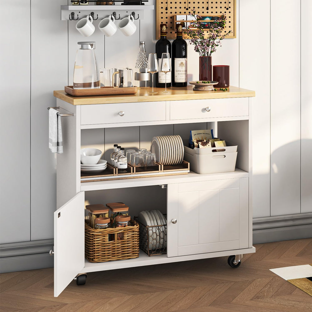 knoworld Rolling Kitchen Island with Storage Cabinet, 35.4'' Width Ki...