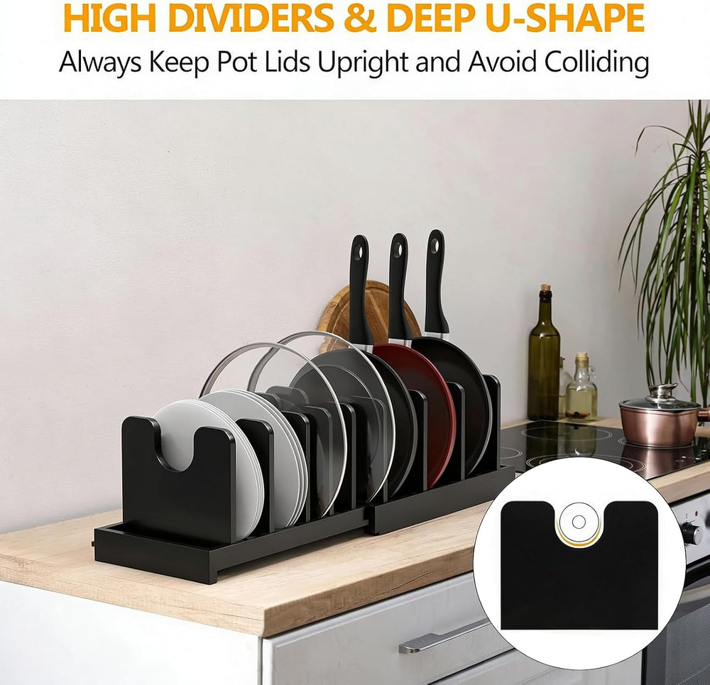 Bamboo Expandable Pot Lid Organizer,Pots and Pans Organizer inside Cabinet