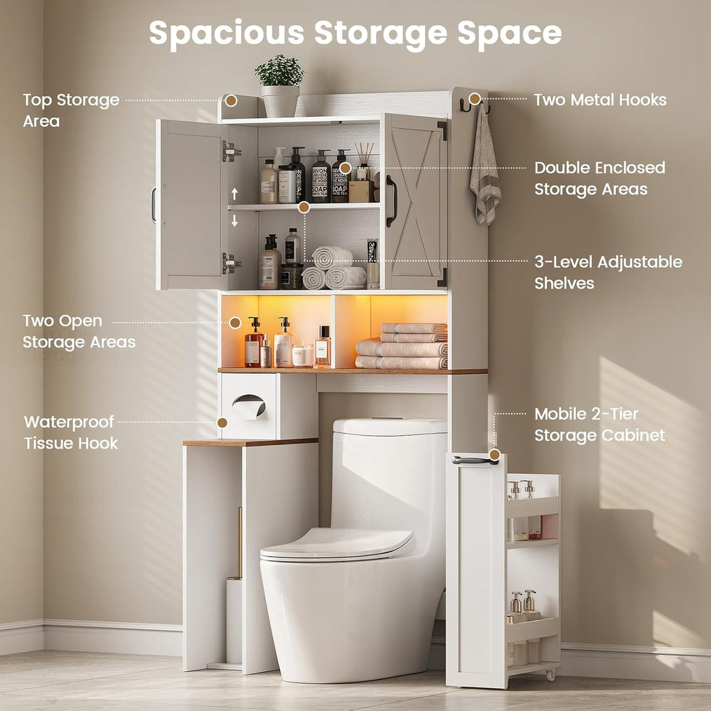 67''H Over the Toilet Storage Cabinet with LED Lights, White