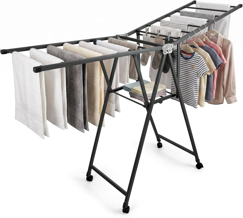 Foldable Standing Clothes Rack, 2-Tier Drying Hanger, for 20+ Pcs