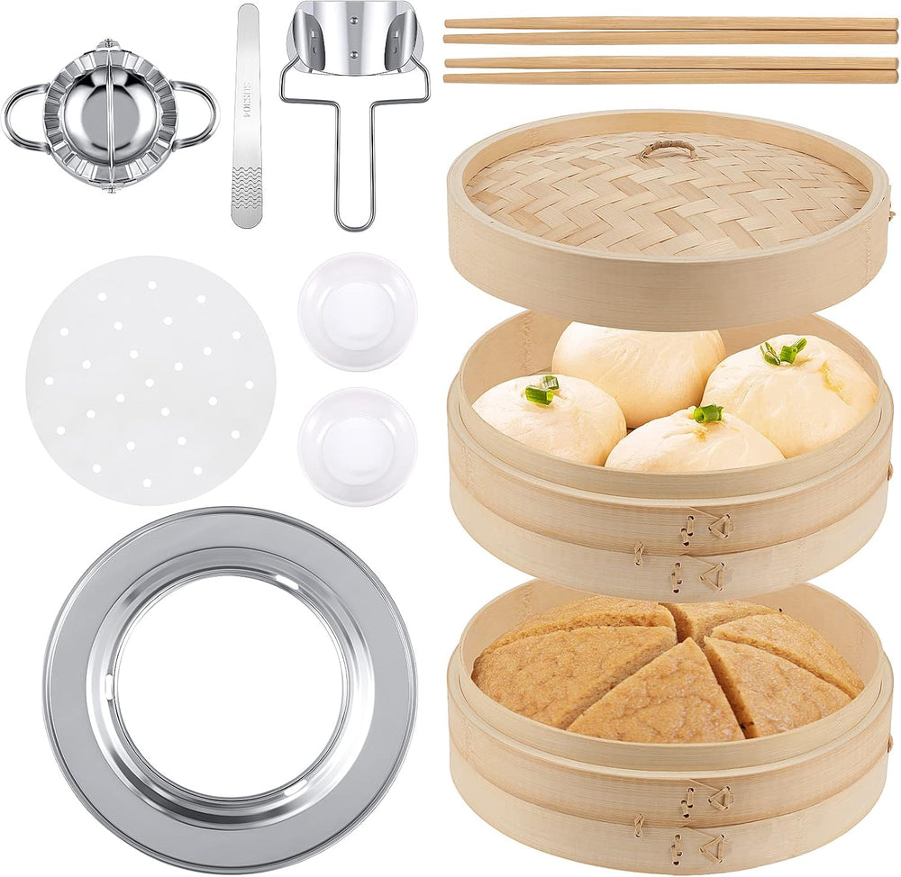 Tessco for you 59 Pcs 2 Tier Bamboo Steamer Basket Set, 10 Inch