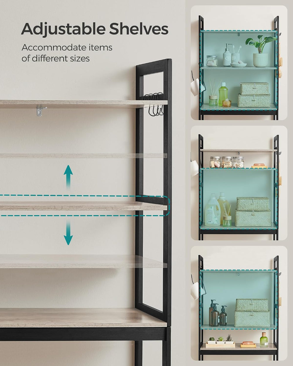 SONGMICS 3-Tier Bamboo Over The Toilet Storage, Adjustable Shelf, 66.9'