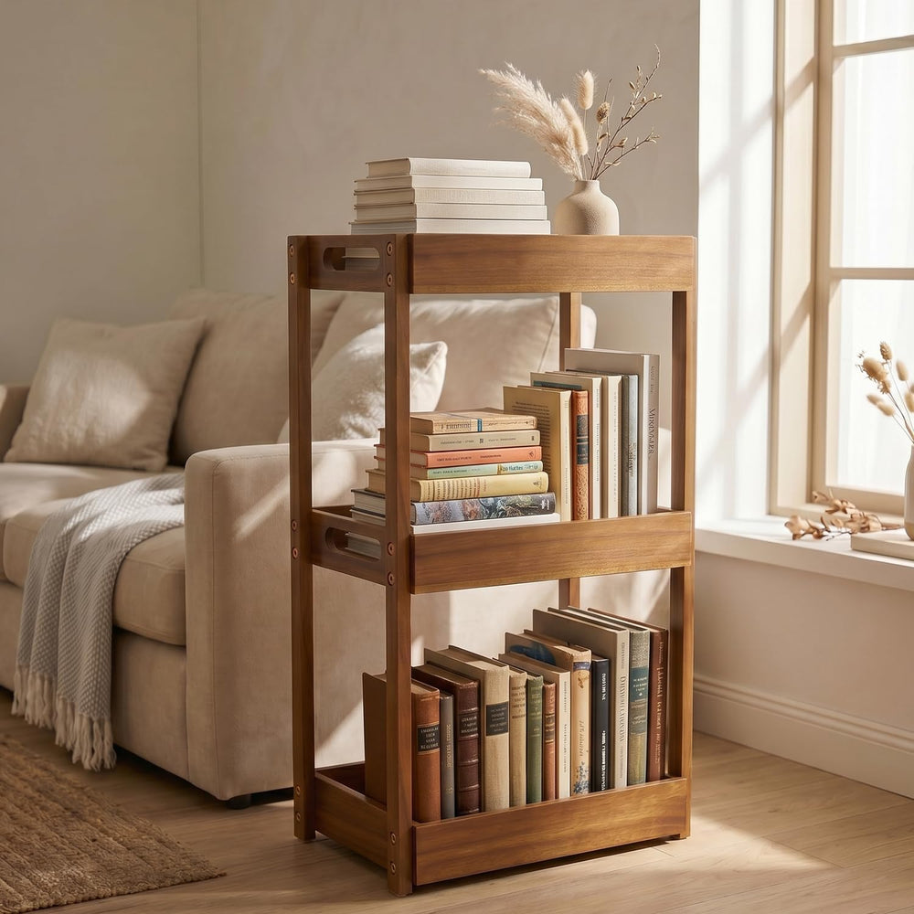 3-Tier Corner Standing Acacia Wood Shower Caddy Organizer