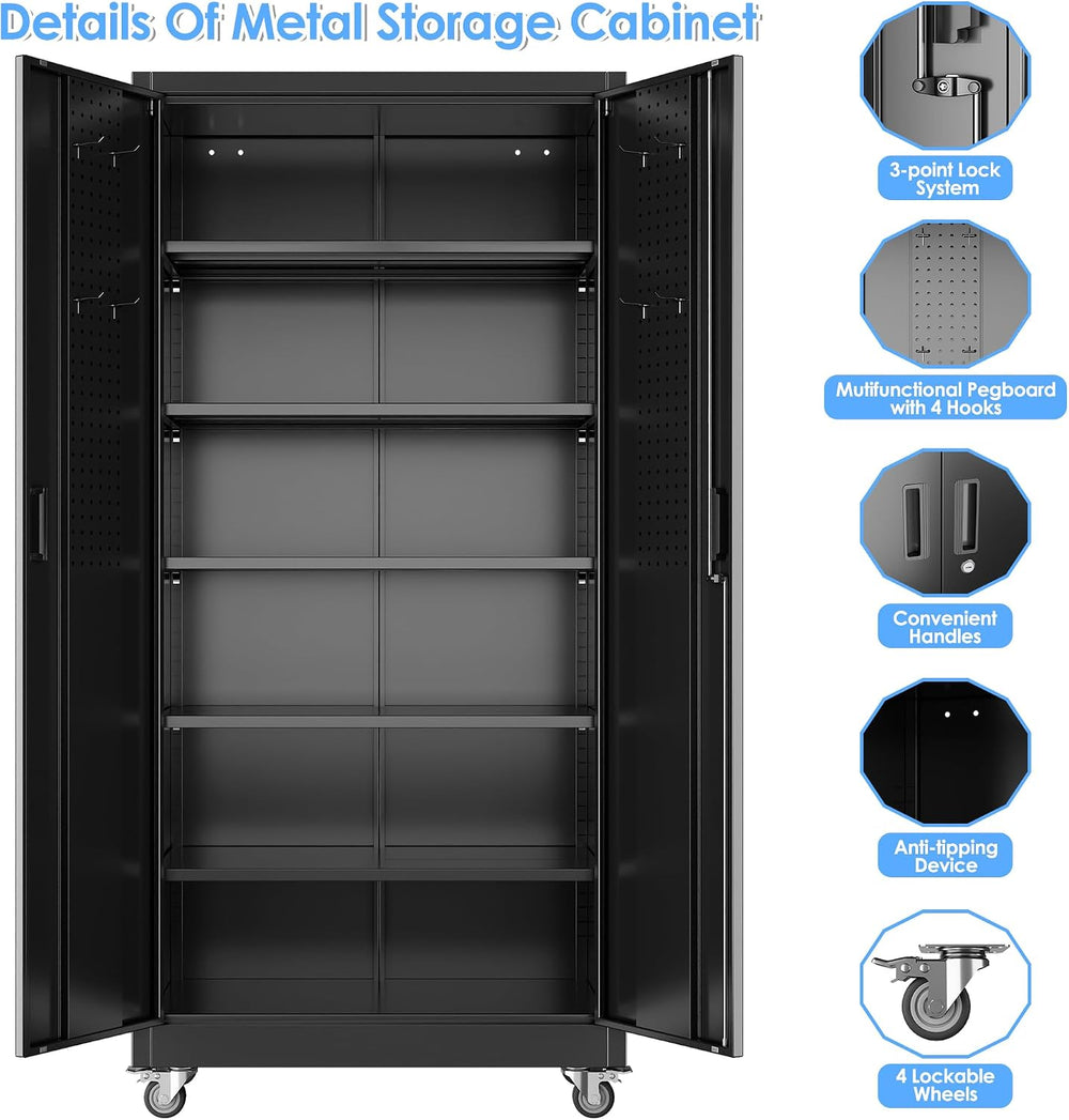 Wide & Deep 71"x34"Wx18 D Metal Garage Storage Cabinet Black