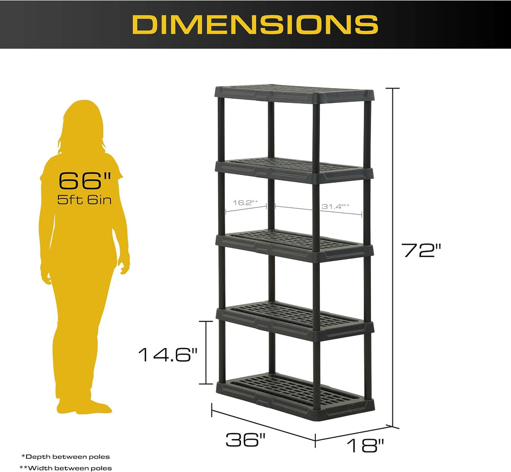 CENTREX 5-Tier Heavy Duty Plastic Storage Shelves for Garage, 2 Pack