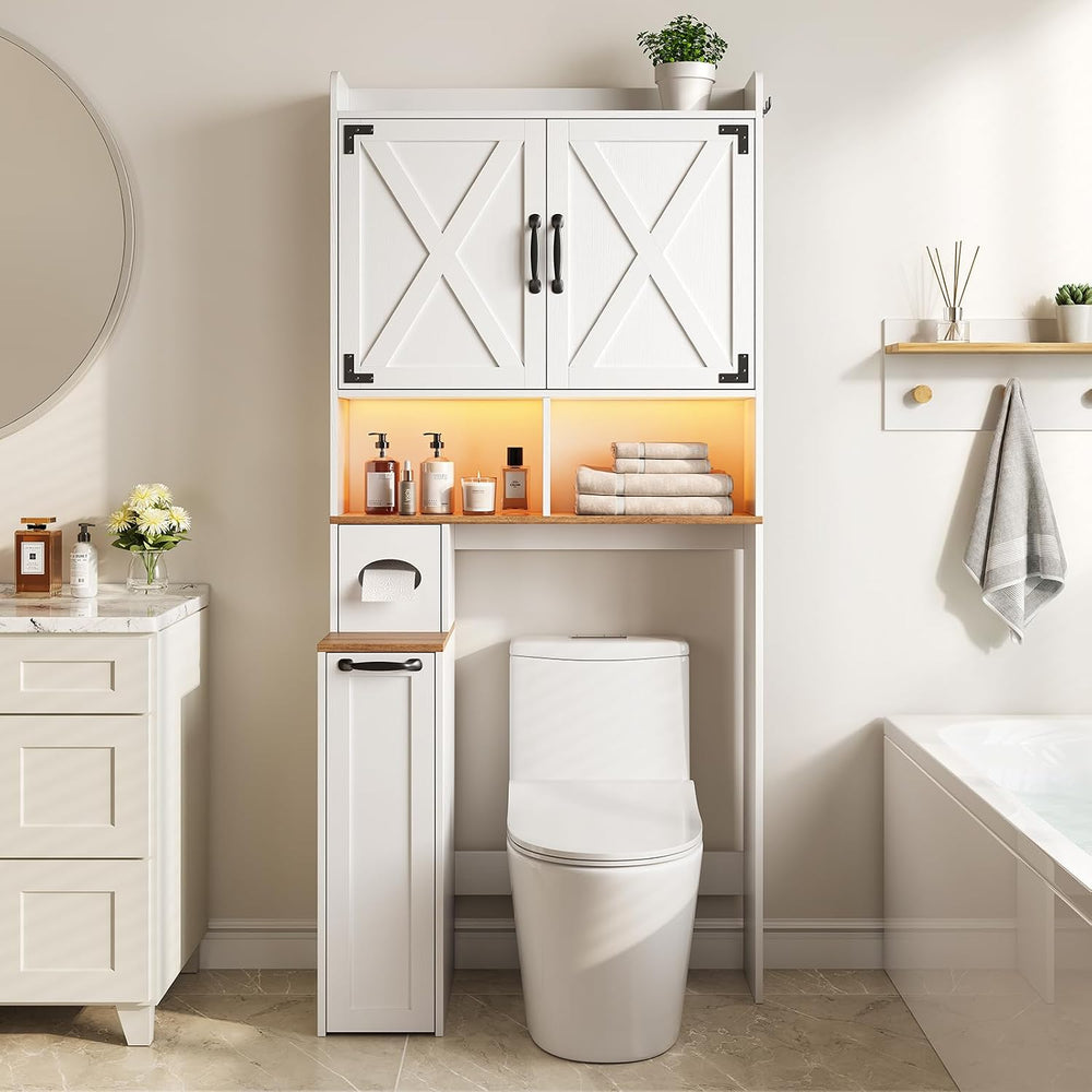 67''H Over the Toilet Storage Cabinet with LED Lights, White