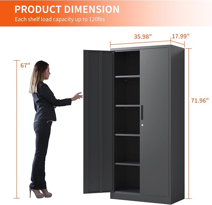 72'' Garage Storage Cabinet, Lockable Storage Cabinet