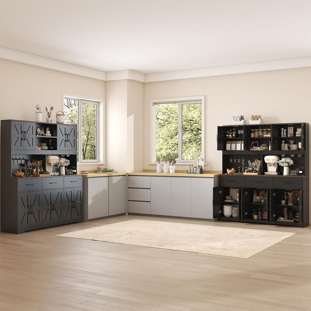 VVFLU 71" H x 62''W Tall Kitchen Pantry Cabinet with Charging St...