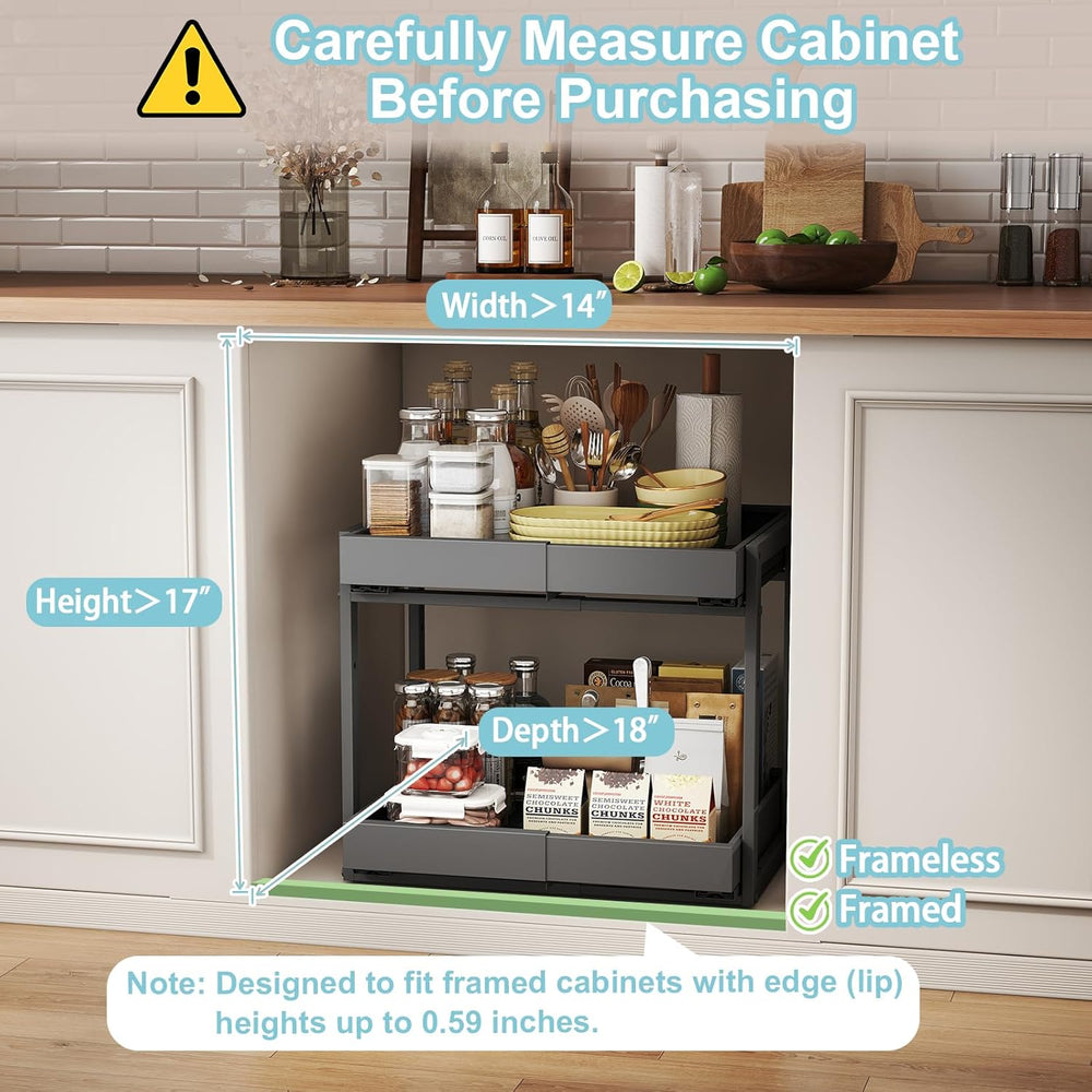 Golener 2-Tier Expandable Pull Out Cabinet Organizer, Cabinet Drawers, 16"D