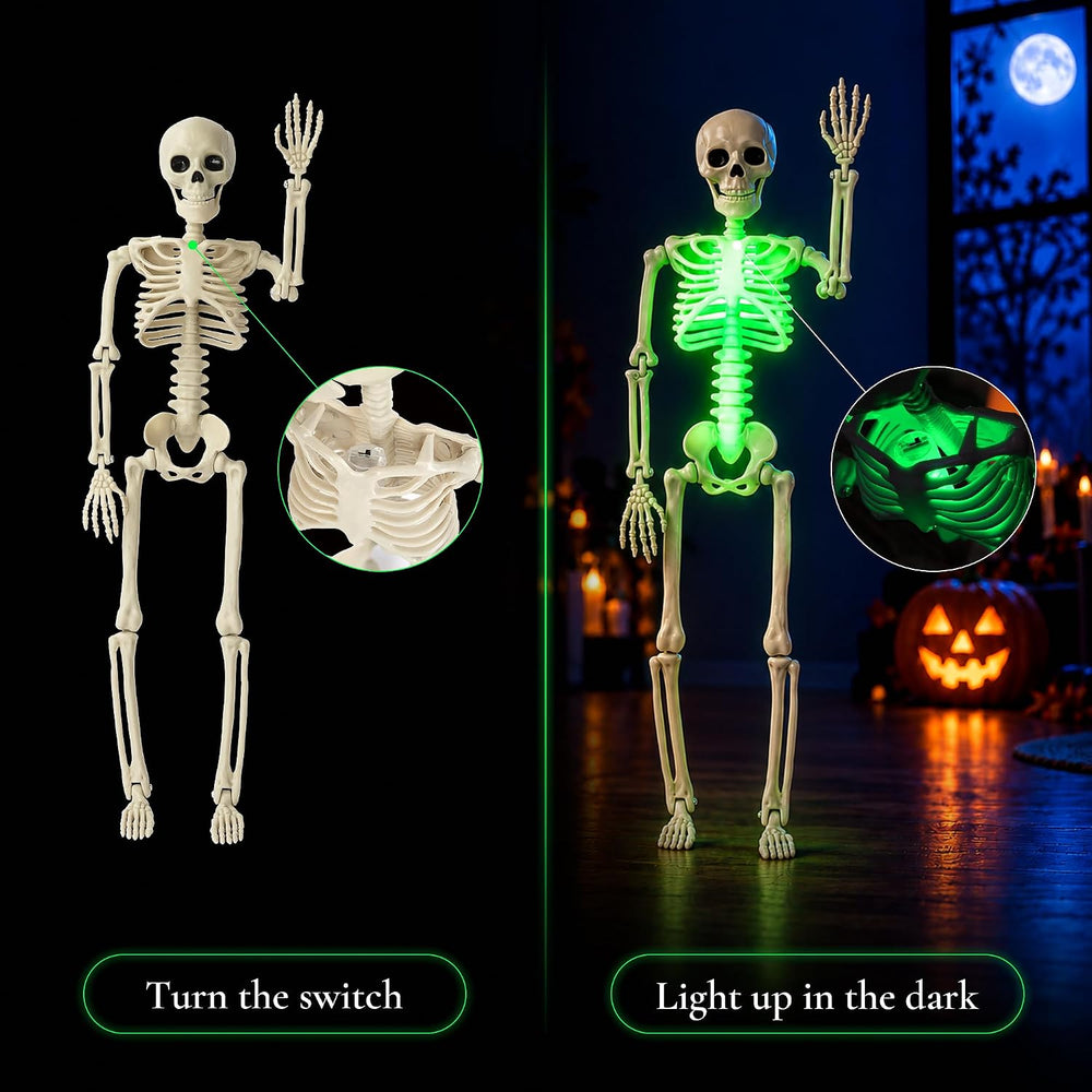 16" Light Up Skeleton Halloween Decorations,10 Pack Posable Skeleton wit...