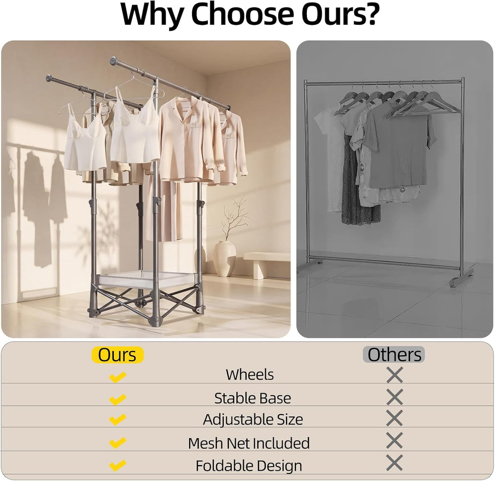 BIREN Foldable Clothes Drying Rack with Drying Net Portable Clothes Rack with...