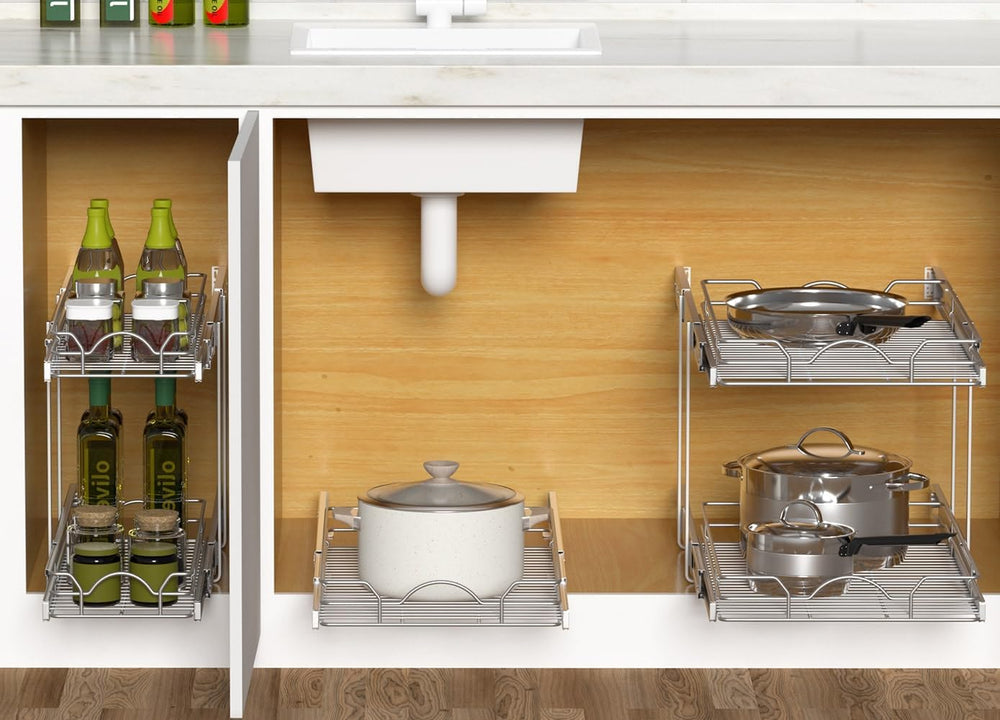 OCG Pull Out Cabinet Organizer 2 Pack (18" W x 21" D), Pull out She...
