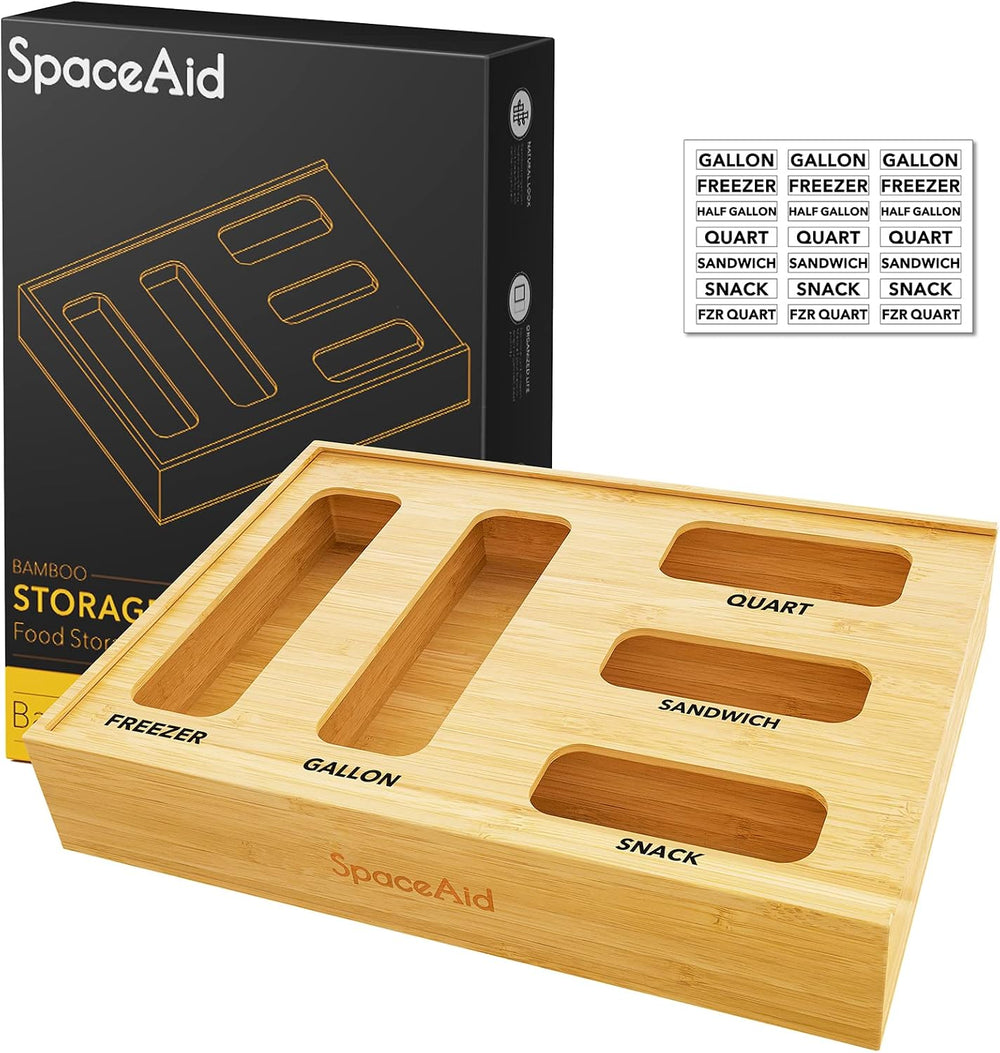 SpaceAid Bag Storage Organizer for Kitchen Drawer, Bamboo Organizer, Compatib...