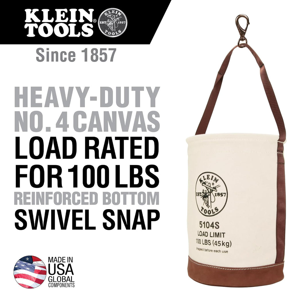 Klein Tools 5104S Canvas Bucket, Tool Bucket Made with No. 4 Canvas and Leath...