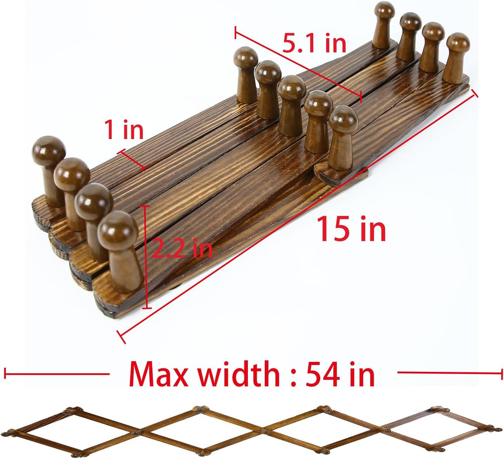 AMAPON Accordion Wall Hanger Expandable Coat Hat Rack 13Peg (Walnut) 2 Pack