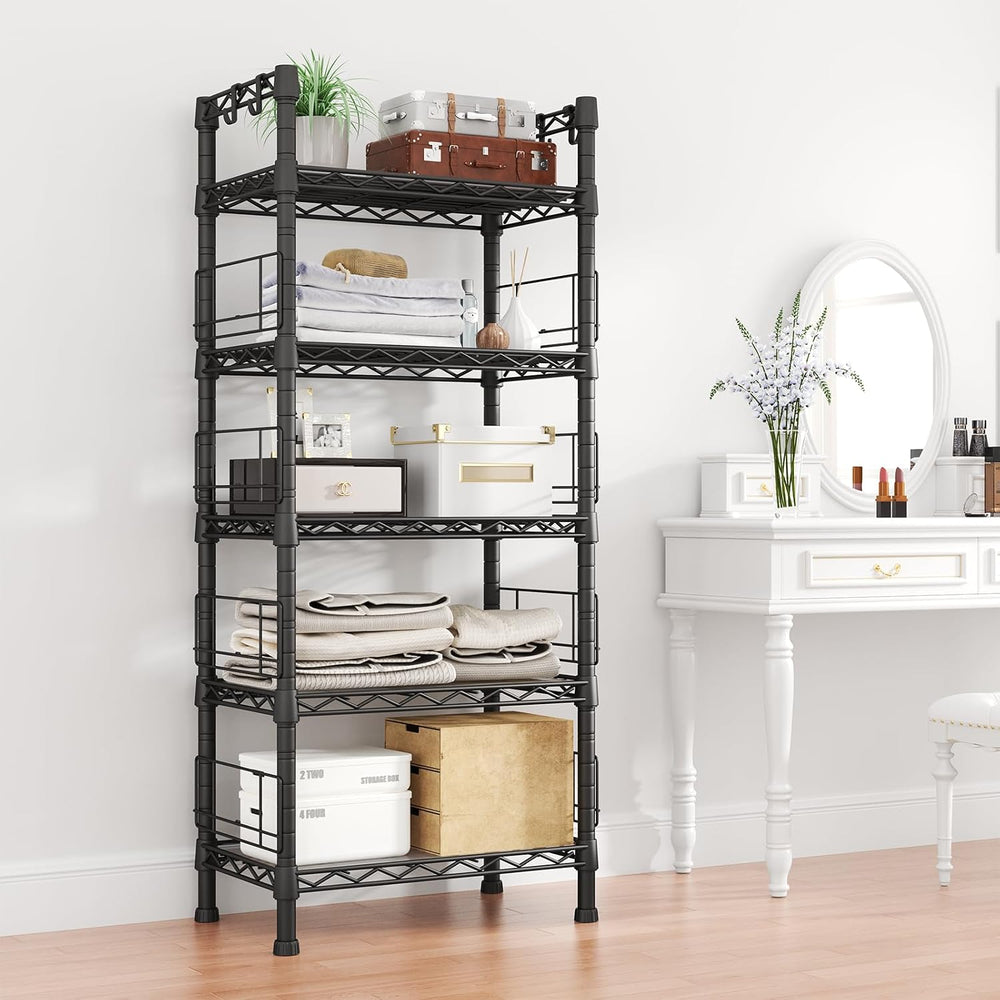 Metal Storage Rack, Storage Organizer Shelves for Kitchen, Black