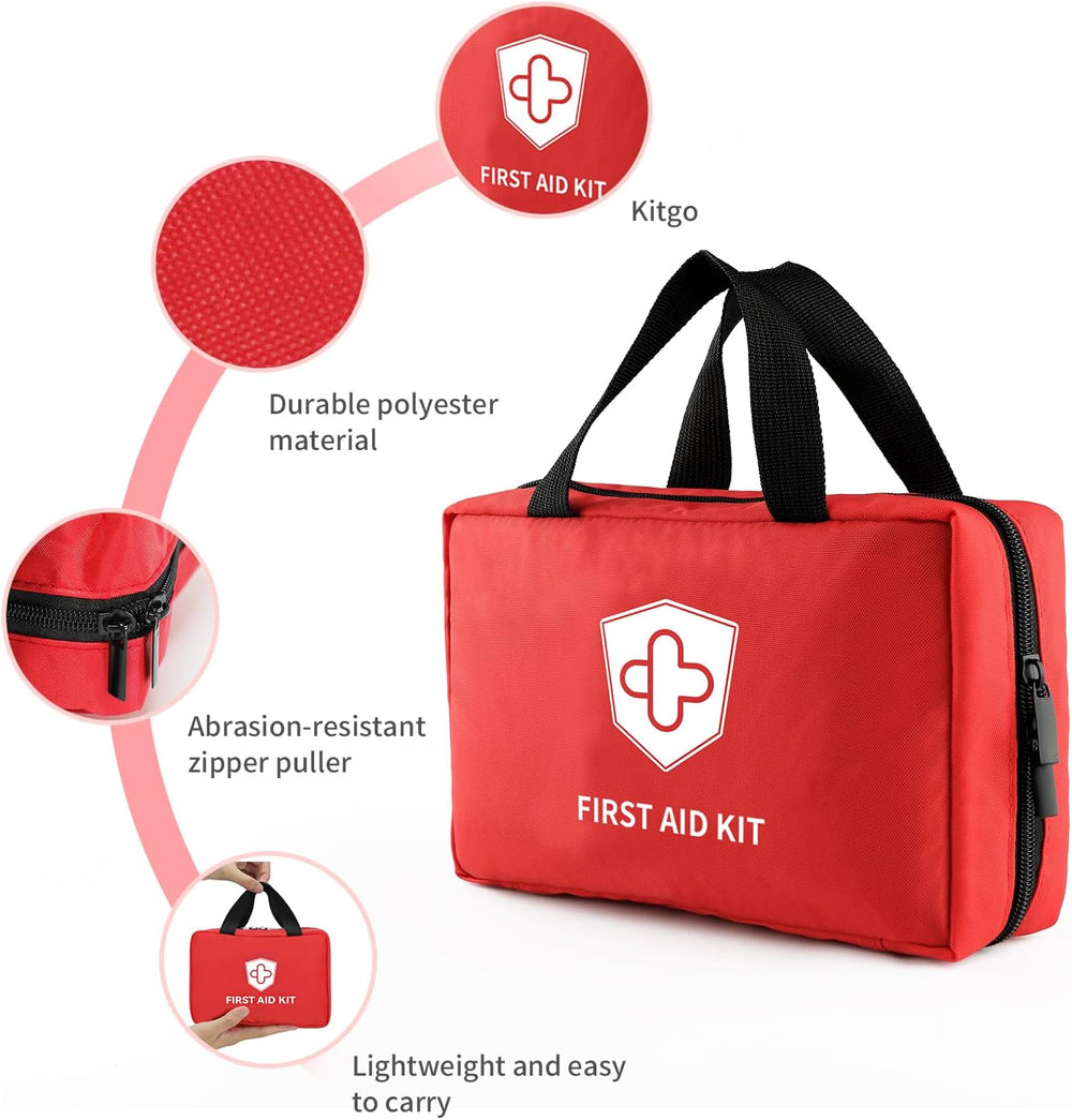 Kitgo First Aid Kit with Hospital Grade Medical Supplies, 220pcs Emergency Me...