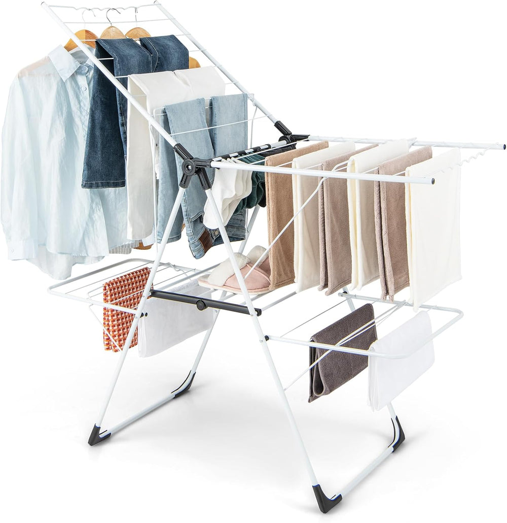 Tangkula 2-Tier Freestanding Foldable Clothes Drying Rack, No Assembly