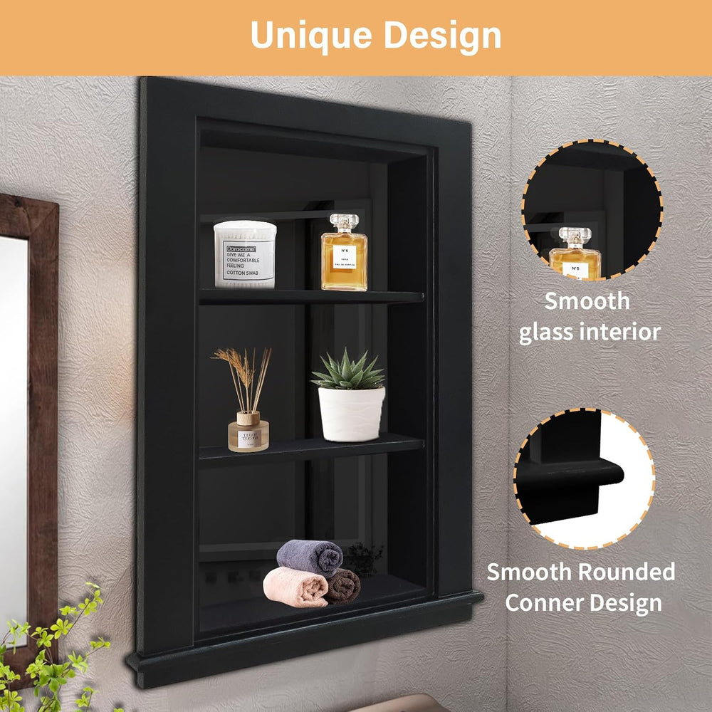 14 x 24 Recessed Medicine Cabinet, Black Bathroom Wall Cabinet, 3-Tier Wall N...