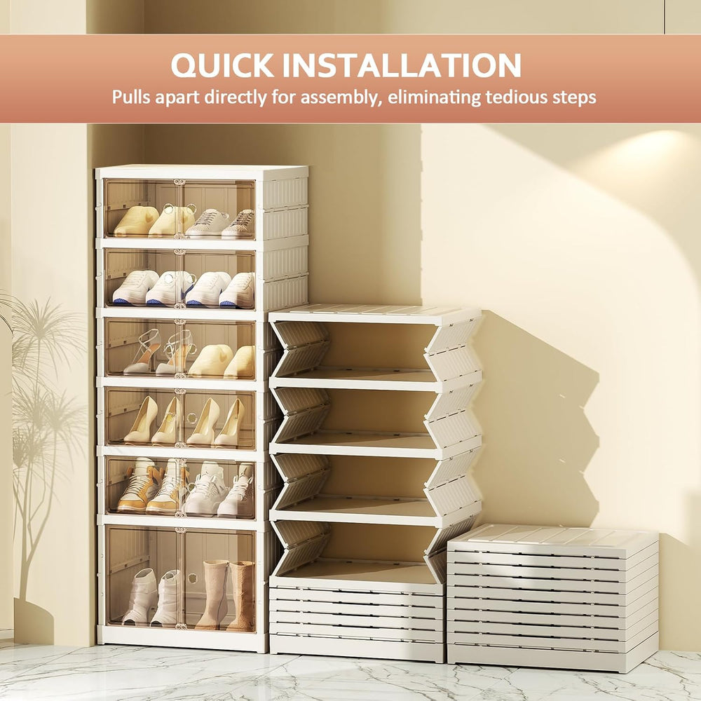 SYNCVIBE Foldable Shoe Rack Organizer, 6 Tiers, 12 Pairs, 17.3" Wide